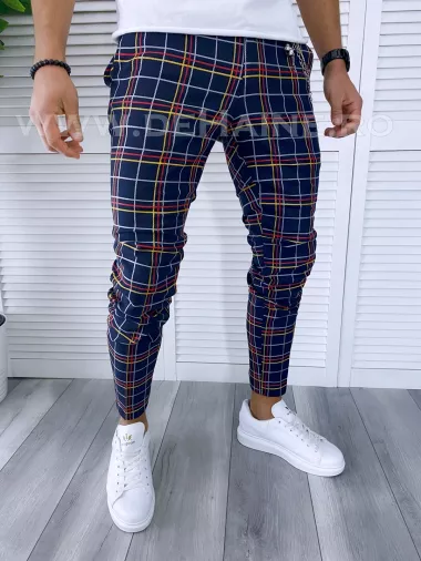 Pantaloni barbati casual regular fit bleumarin in carouri B1545 B15-2 U2